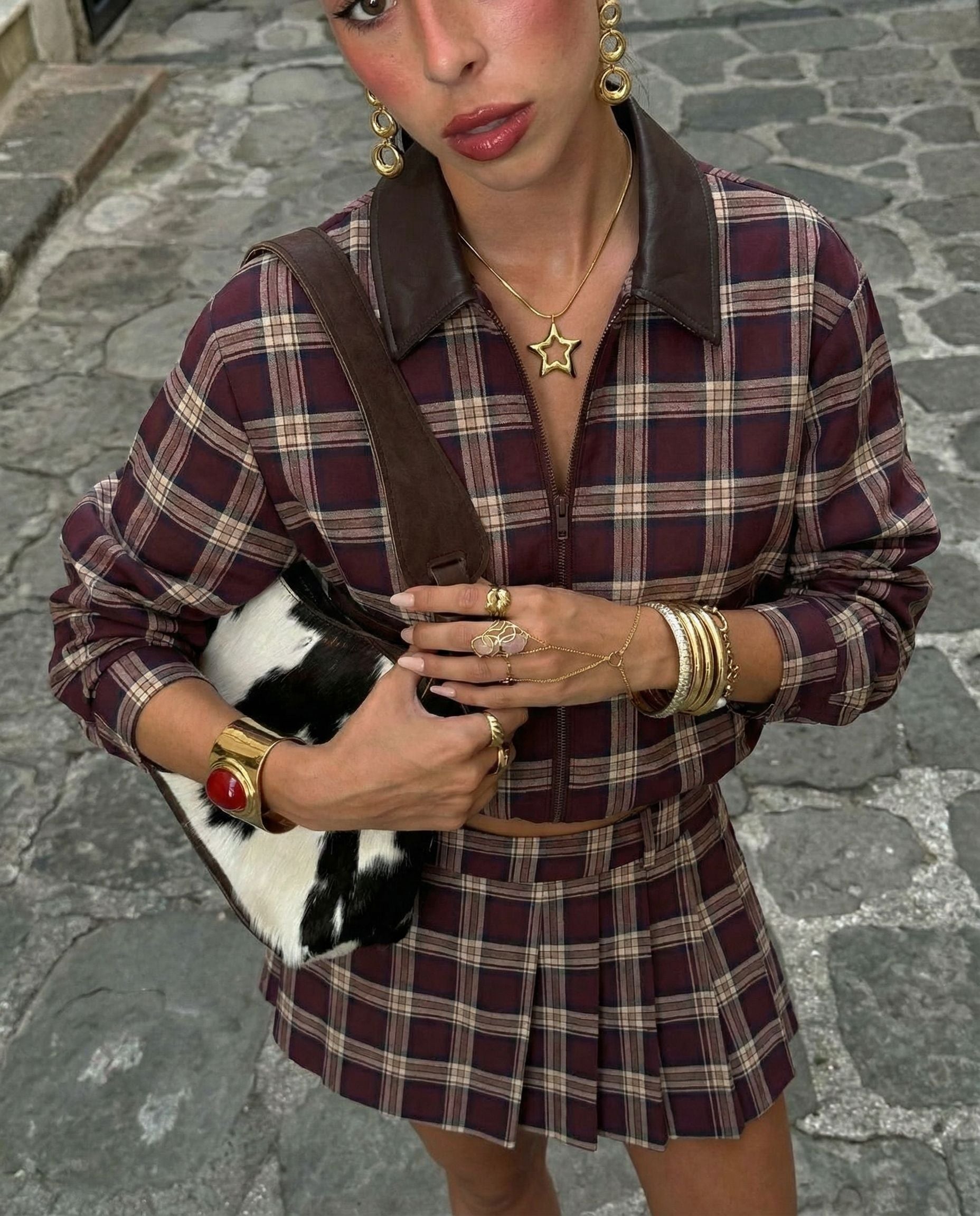 Geruite rok en jasje