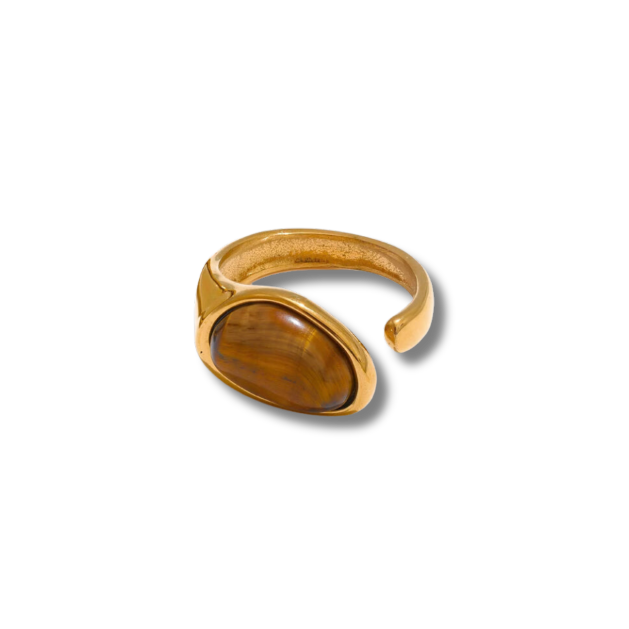 Yhpup 7# Bague ouverte en acier inoxydable moulé avec pierre de coquillage de tigre naturelle incrustée de fritillaire, bijoux tendance pour femmes, nouveau